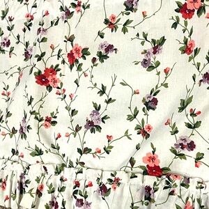 Extra long valance 180” x 14” White w/pink & purple delicate flowers Ruffle trim